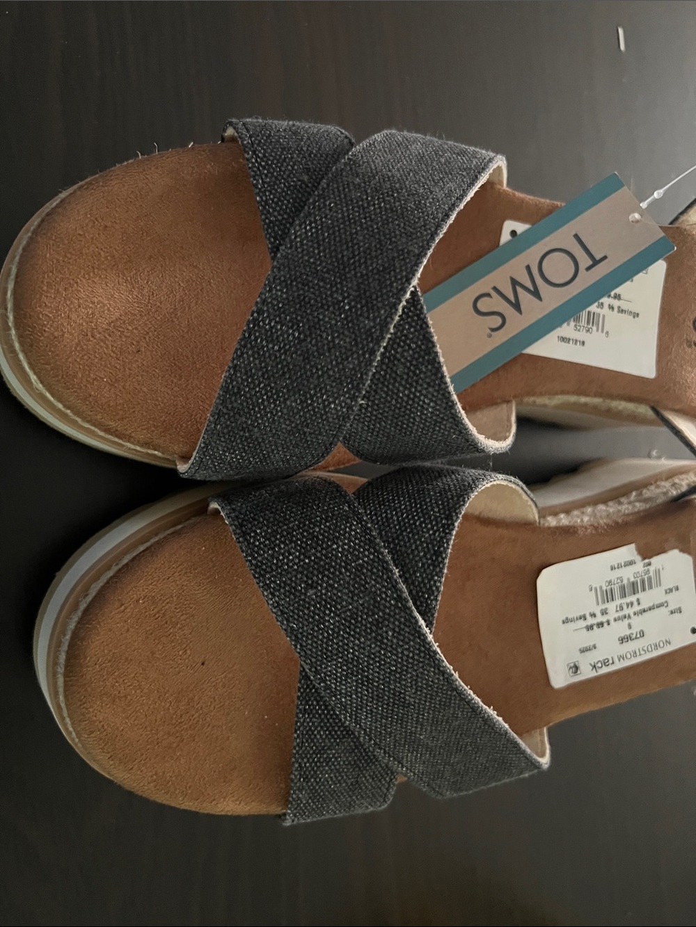 TOMS Black Denim Platform Sandals with Ankle Buckle - Picture 4 of 5